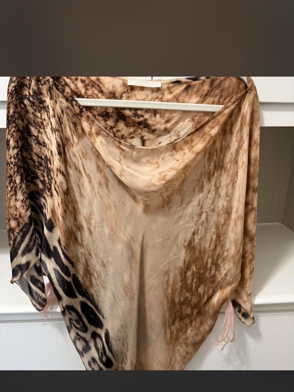 Neutral Brown Animal Print Top Robert Cavali silk - Picture 2 of 2